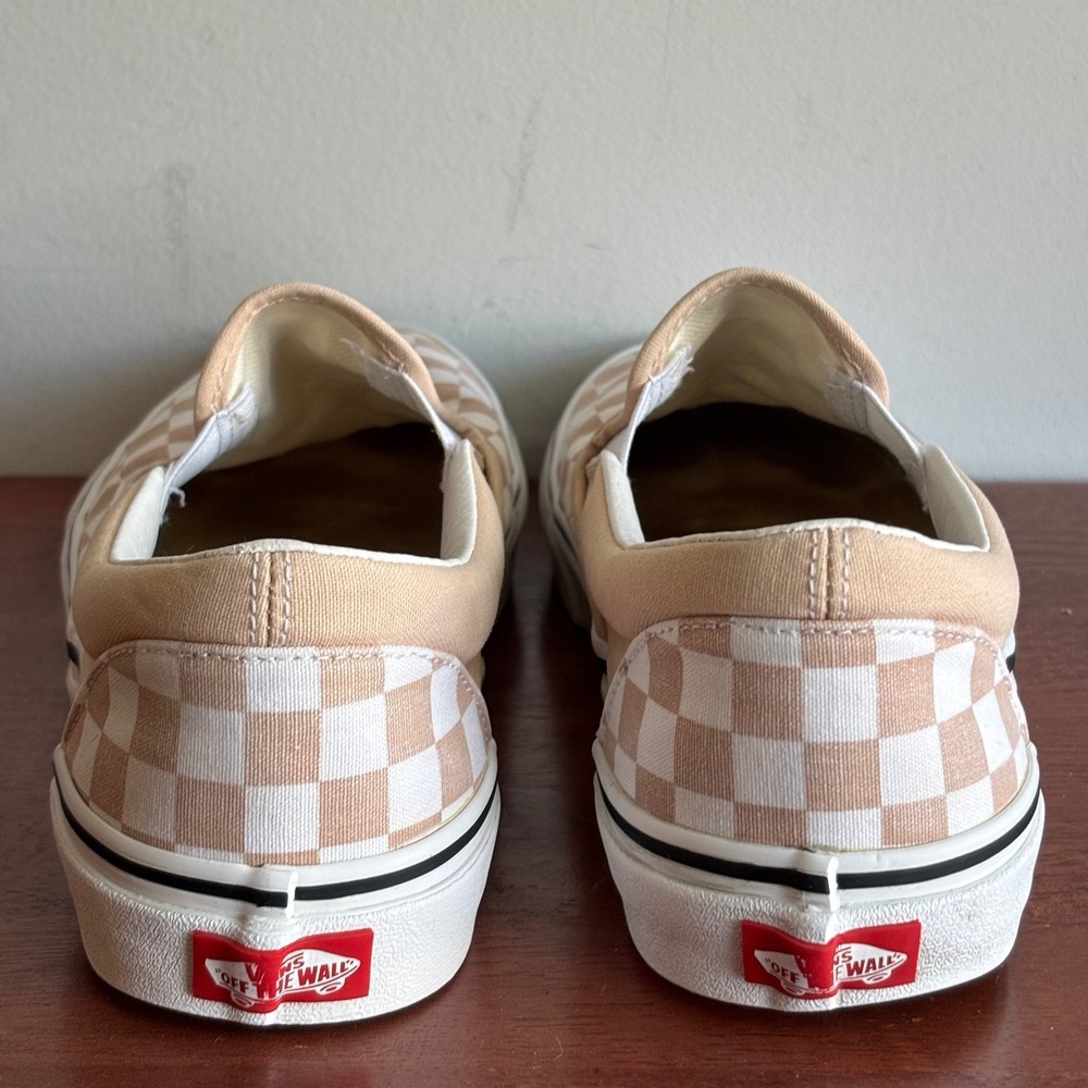 Vans Slip-On Checkerboard Sneakers in Beige and White - Picture 3 of 8